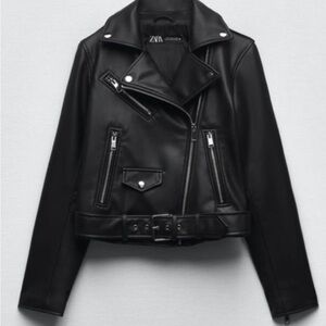 Zara Black Faux Leather Moto Jacket XS